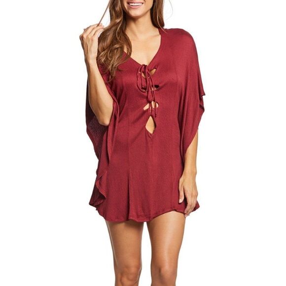 Green Dragon Swim Cover Up Red Maroon S Oversized Tunic - Picture 1 of 10